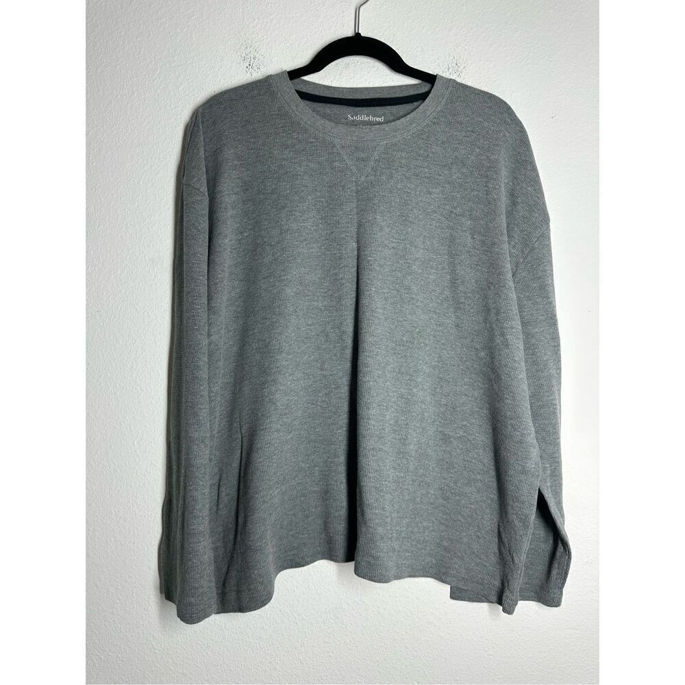 Saddlebred Men’s Cotton Blend Waffle Long Sleeve Pullover Gray Size XXL